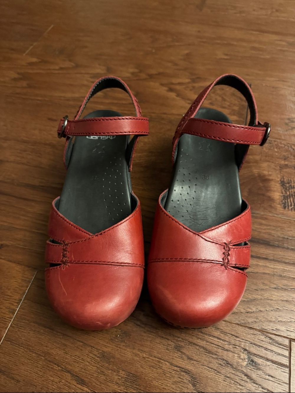 Dansko Red Leather Mary Jane Slingback Flats